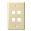 Single Gang - Decorator Style Face/Wall Plate with 4 Keystone Port Inserts, UL, ABS - Ivory