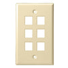 6 Port - Keystone Wall Plate - Standard, Single Gang, UL - Ivory