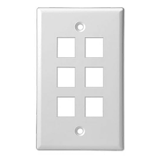 6 Port - Keystone Wall Plate - Standard, Single Gang, UL - White