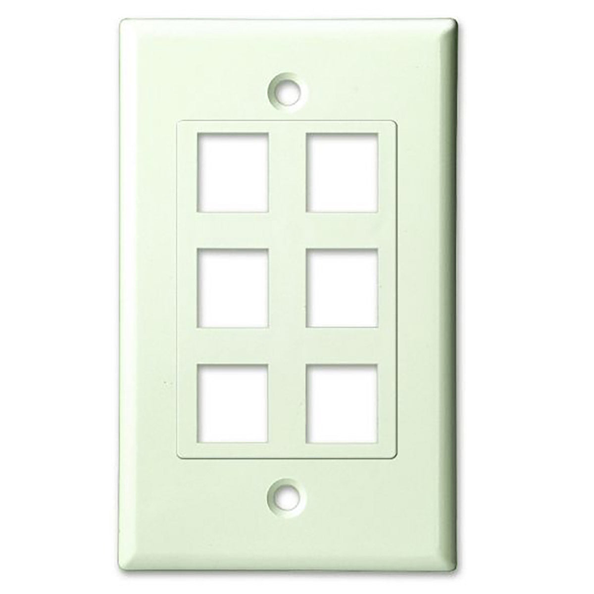 Single Gang - Decorator Style Face/Wall Plate with 6 Keystone Port Inserts, UL, ABS - Almond