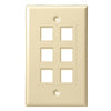 Single Gang - Decorator Style Face/Wall Plate with 6 Keystone Port Inserts, UL, ABS - Ivory