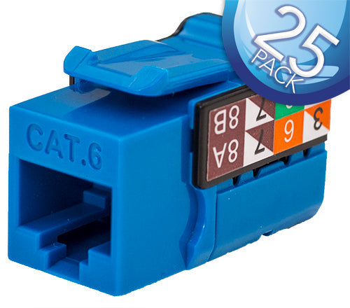 CAT6 Data Grade Keystone Jack – RJ45, 8×8 - Blue, 25 Pack