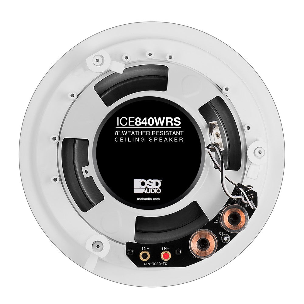 8" 150W Weather Resistant Outdoor In-Ceiling Speaker w/ Built-in Crossover, Pair - ICE840WRS